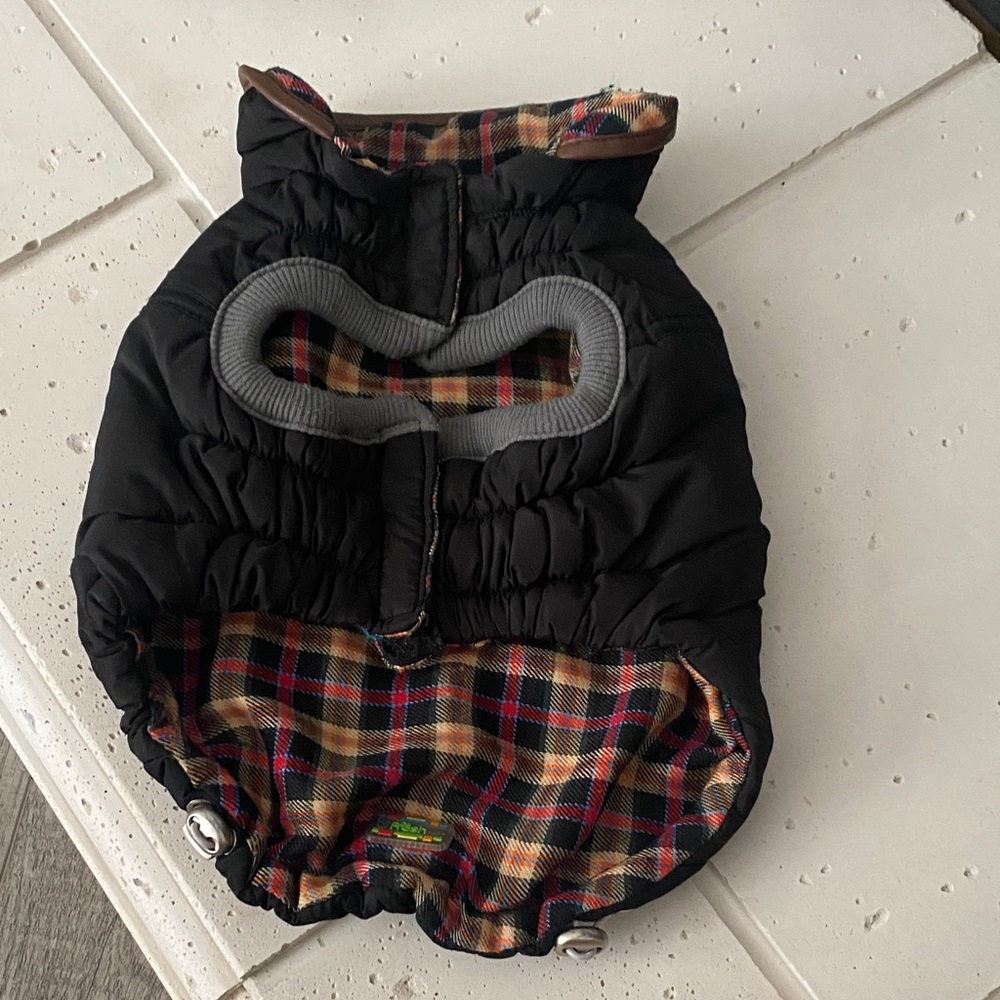 Plaid Lined Black Puffer Dog Jacket